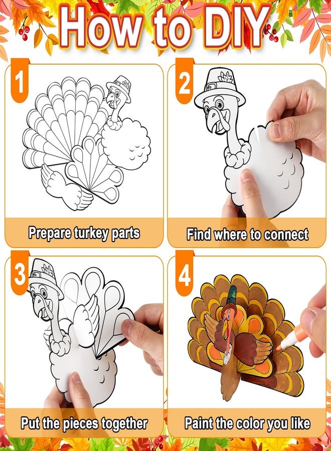 Cholemy 24 Sets Thanksgiving Crafts Color Your Own Turkeys Fall Craft Blank Puzzle Coloring Fall Themed Craft DIY Turkey Decor Thanksgiving Harvest Party Activity Art Project - Image 5